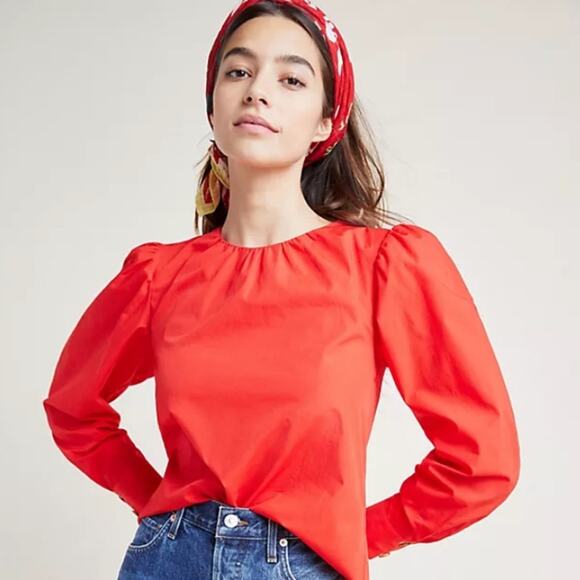 Seen Worn Kept Rowan Red Poplin Button Back Blouse size 10 - Picture 1 of 10